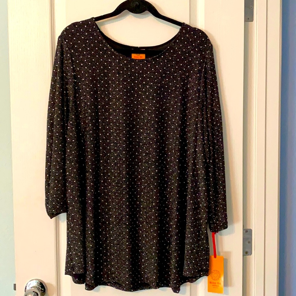 Ruby Rd Woman, black & silver beaded shirt 1XL